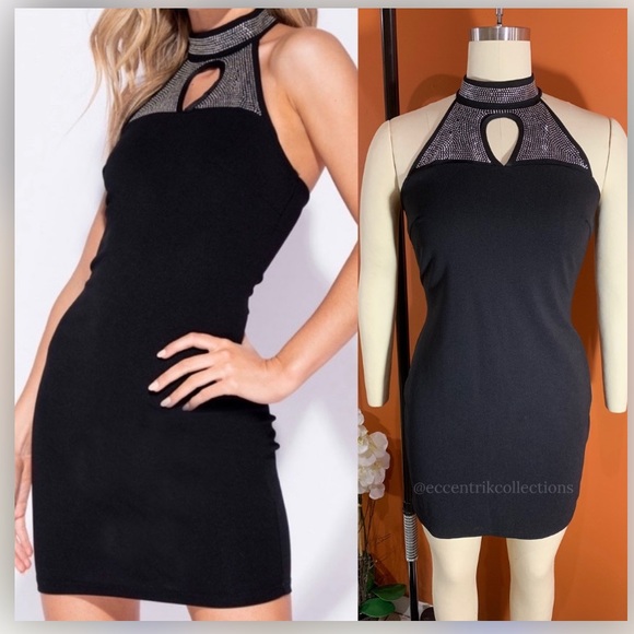 Black Rhinestone Halter Dress - Picture 4 of 5